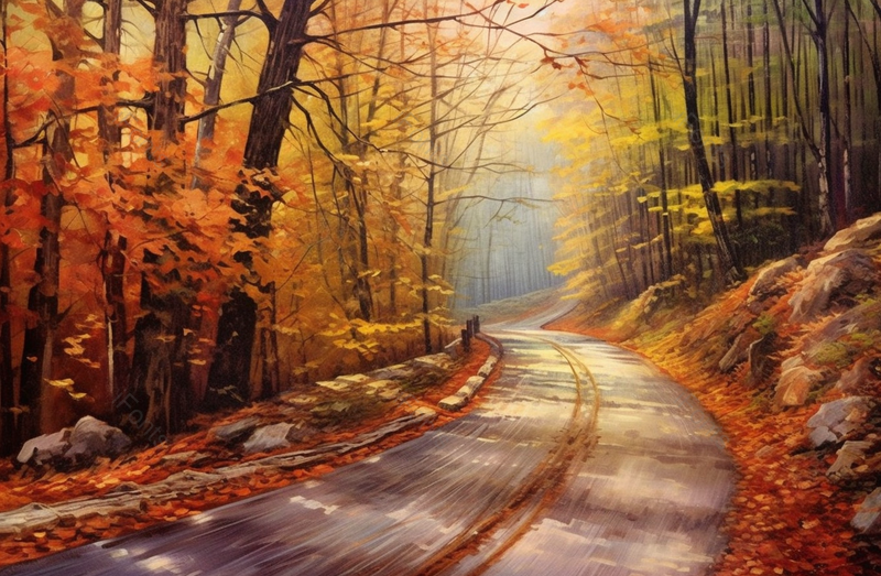 国家公园内的秋季公路风景,插画/手绘图,插画/手绘图库,插画/手绘图下载,插画/手绘